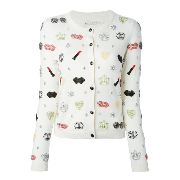 🎀SOLD🎀Alice + Olivia Must Have Embellished Sequin Ivory Cardigan - Picture 5 of 12